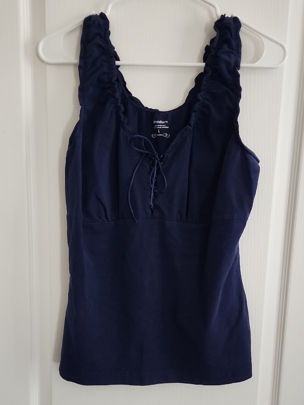 Dress Barn Navy Blue Ruffled Strap Tank Top